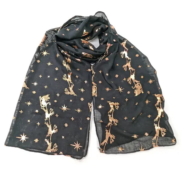 Christmas Scarf Santa On His Sleigh Rose Gold On Black