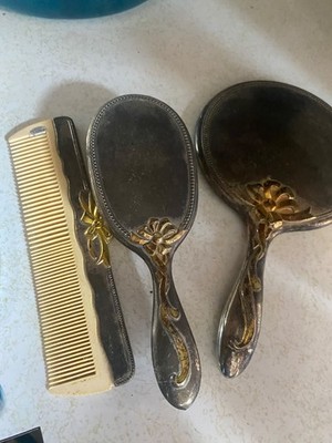 Silver Color Hair Brush Hand Mirror And Comb 3-Pieces Vanity Dresser Set