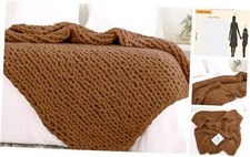 Chunky Knit Throw Blanket for Couch, 51"x63", 100 Hand 51x63 inch Caramel