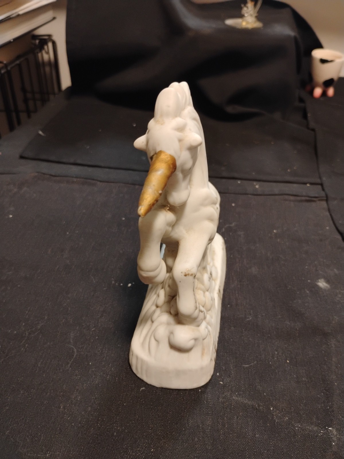 5" Long/6" Tall Vtg Unicorn Figurine/ White W Gold Horn