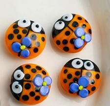 20PCS Handmade Lampwork Glass Bead Orange Ladybug Oblate Charms Spacers 13 13mm