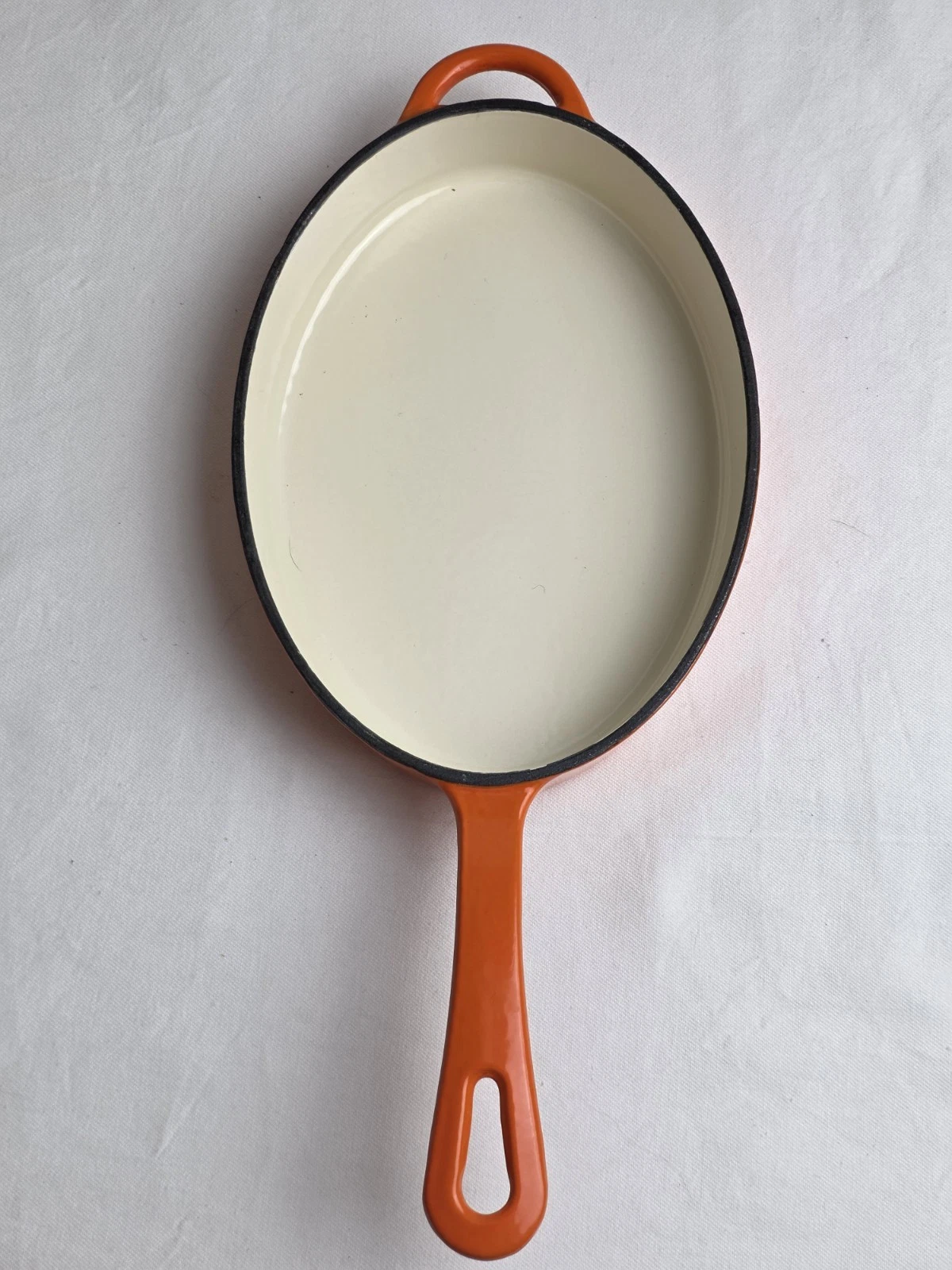 TECHNIQUE Enameled Cast Iron Orange Oval Skillet Fry Pan Fajita Griddle