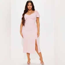 NWT Fashion Nova Mauve Pink Textured Short Sleeve Midi Dress Womens Plus size 2X