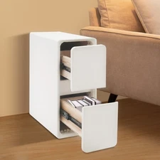 Modern White Nightstand, Bedside Table with Drawers,?Small Narrow Nightstand