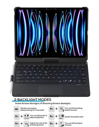 Drehbare Tastatur Hülle für iPad Pro 13 Zoll M4 2024 (7. Generation), Backlits... - Bild 5 von 7