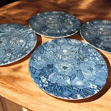 Myott Meakin England Blue White  Floral Chintz 10” Dinner Plates Set Of 4