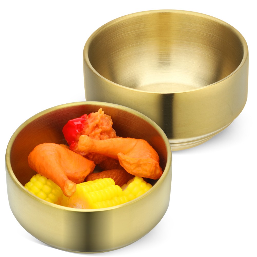 2 Pcs Stainless Steel Condiment Dish Candy Bowl Double Layer Insulated Ramen
