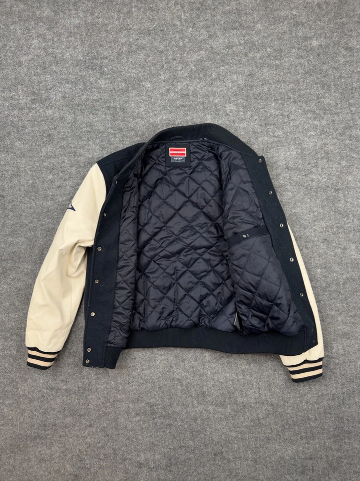 SuperDry Bomber куртка женщин США 8 темно-белый Varsity кнопка вверх пальто Великобритании 12 EU 40 - Изображение 2 из 4