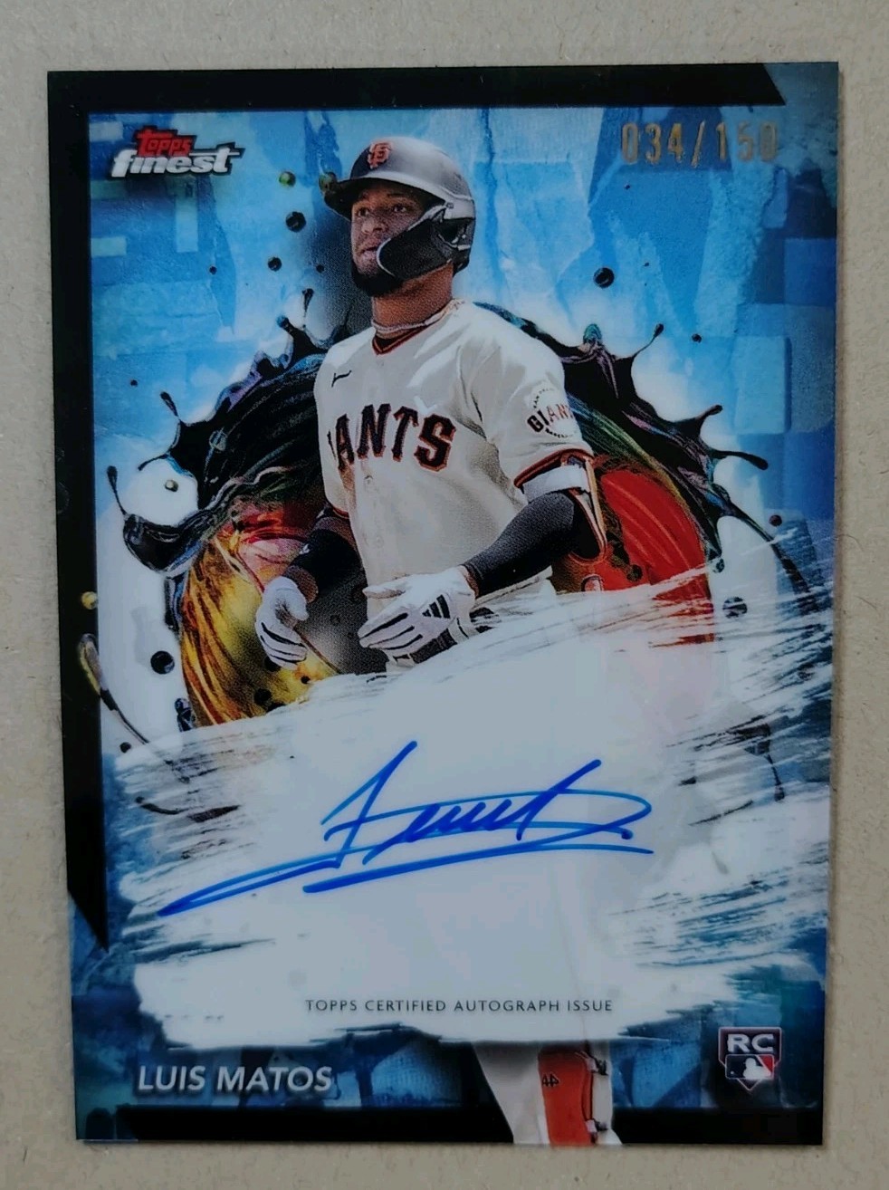 2024 Finest Sky Blue Refractor Luis Matos RC Autograph /150 Giants FA-LM