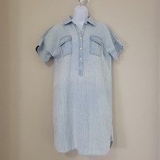 Chaps 100% Cotton Jean Shirt Dress Pocket Flaps 2/3 Button Down SS Womens Size M