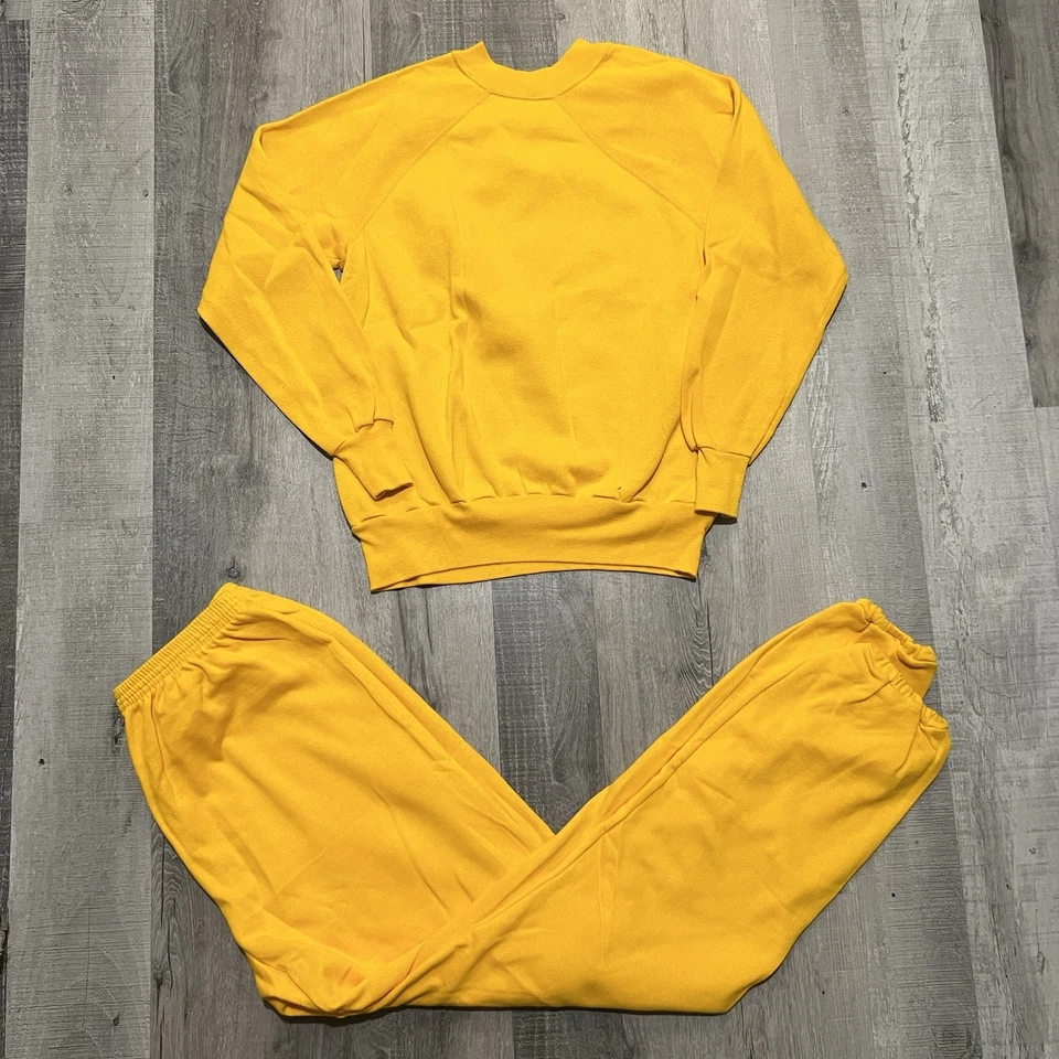 De Colección Años 70/80 Amarillo Blanco Traje de Sudadera Atlético Algodón Cordón Pantalones de Sudadera Nuevos con Etiquetas Foto 2 de 4