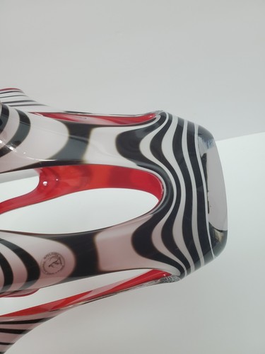 JÓZEFINA KROSNO HAND BLOWN ERUPT BLACK WHITE BROWN ART GLASS SCULPTURE VASE - Picture 13 of 13