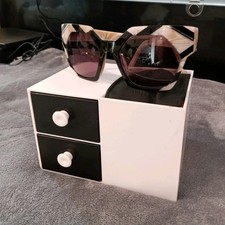 LAMB LA549 BON Oversized Geometric Designer Sunglasses Beige Frame Purple Lens