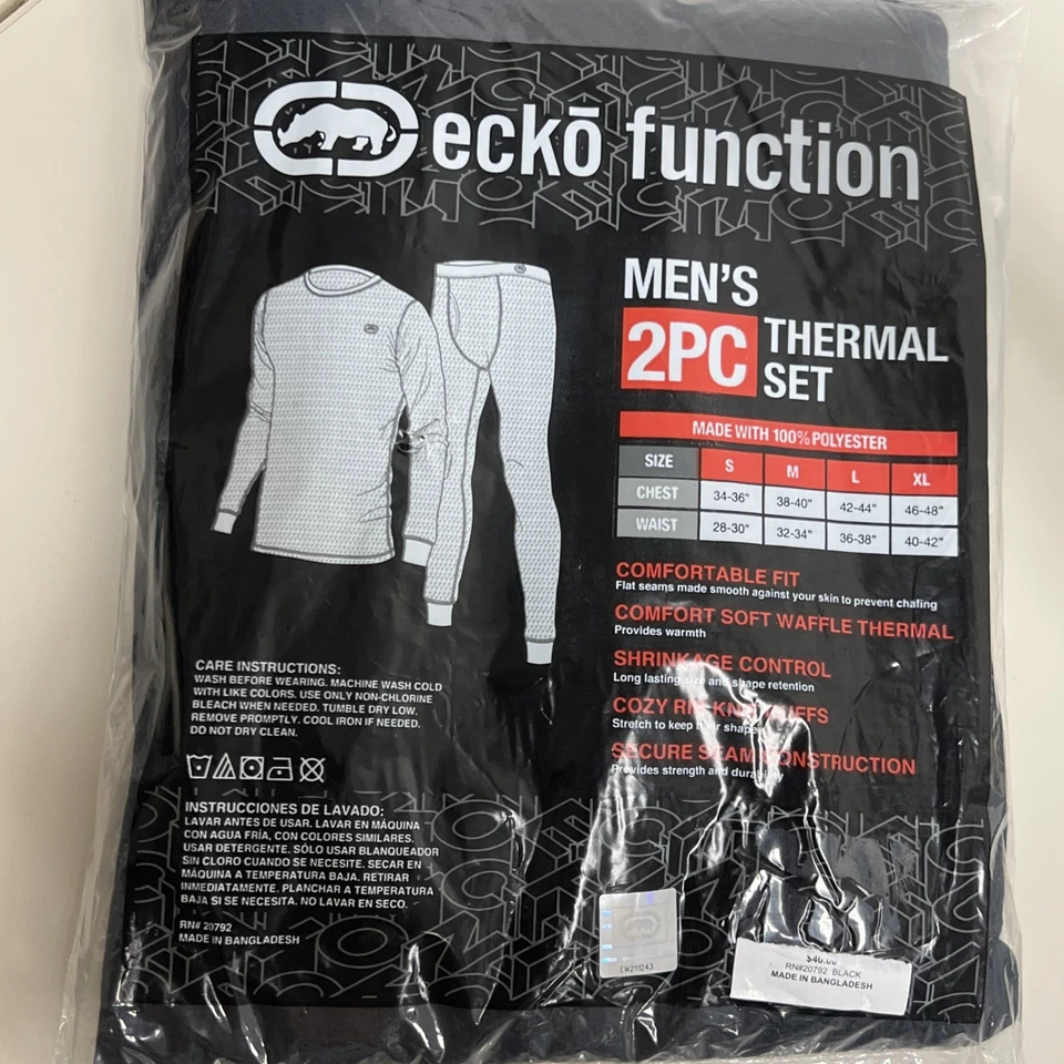 Ecko 2 Piece Thermal Set Black Comfort Soft Waffle Controls Moisture Size M - Image 2 of 4
