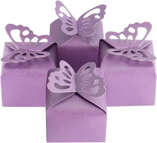 Kslong 50Pcs Purple Butterfly Favor Boxes Girl Baby Shower Butterfly Candy Box