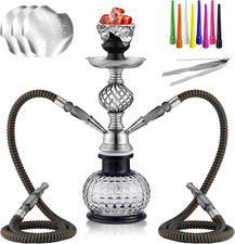 12'' Hookah Set 2 Hose Hookah Set with Everything - Modern Shisha Hookah Glass V