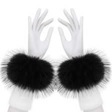 Faux Fur Short Wrist Cuffs Winter Fluffy Furry Wristbands Arm Warmer Blackwhite