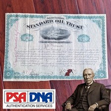 JOHN D. ROCKEFELLER Signed STANDARD OIL Founder Stock Autograph * PSA FLAGLER