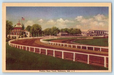 c1940 Baltimore Maryland MD Vintage Postcard Pimlico Race Track Stadium Exterior