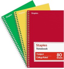 1 Subject Spiral Notebook, 80 Sheets, Assorted Colors