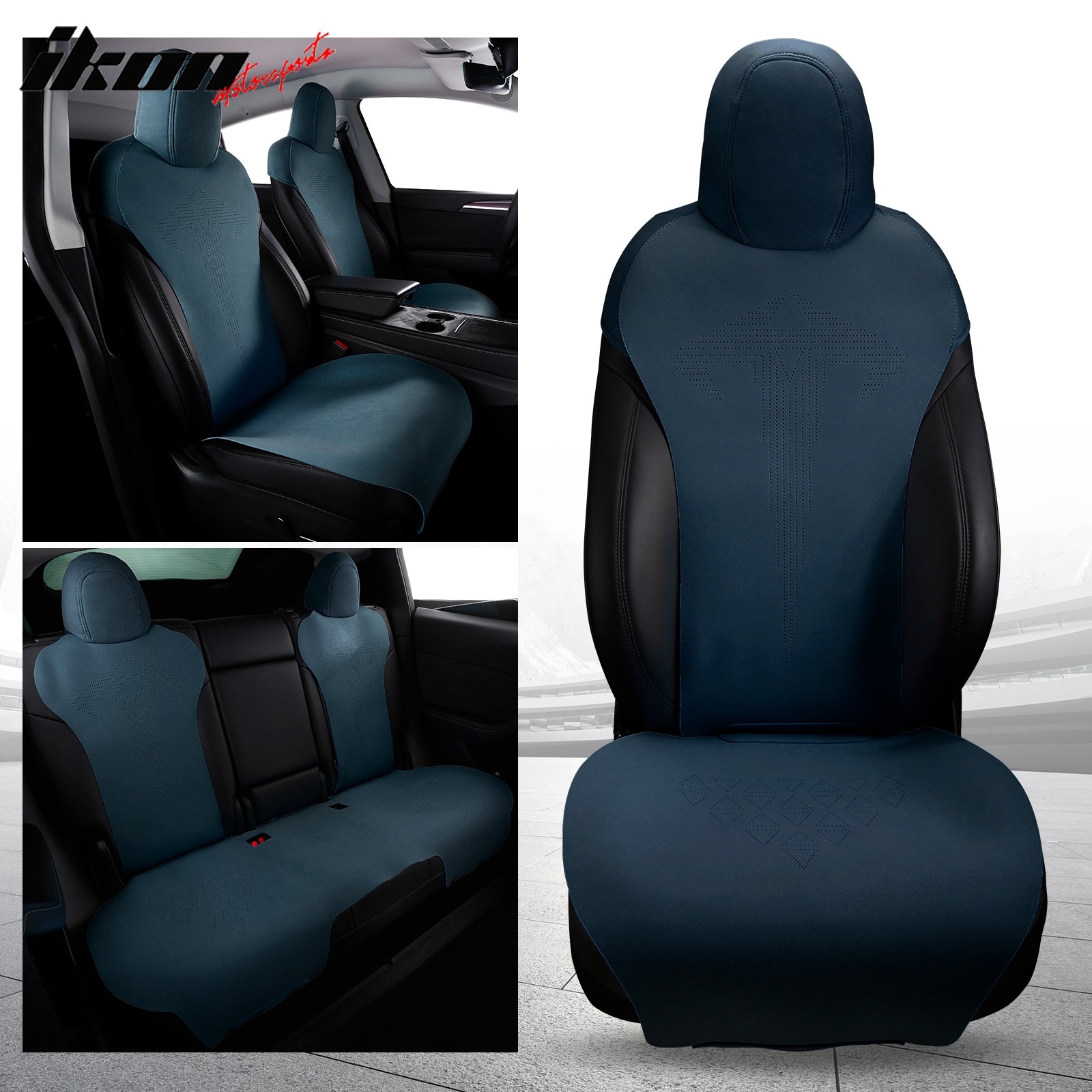 Fits 20-25 Tesla Model Y V1 Seat Covers Cushion Protector Suede Leather Blue