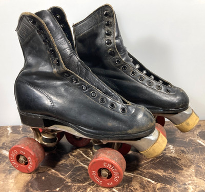 Chicago Hyde Vintage Black Leather Roller Skates 77G Fo-Mac Wheels Sz 3 Plate