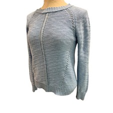 XS Loft Womens Blue Cotton Blend Sweater Open Knit Detail
