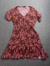 MADEWELL Wrap Dress Women's Maroon Windowbox Floral Ruffle V-Neck Size 4