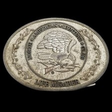 North American Hunting Club Life Member Belt Buckle Eagle Gun Bow Vintage Metal