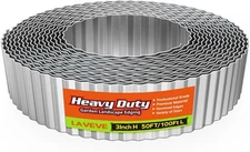 LAVEVE Corrugated Metal Garden Edging 3" x 100Ft, Landscape Silver 