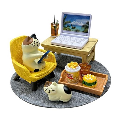 Cats Figurines Mobile Phone Office Decor Computer Desk Sleeping Resin 11 PCS