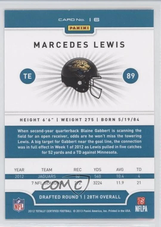 2012 Totally Certified Platinum Red Marcedes Lewis #16 - Image 2 of 2
