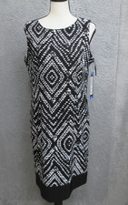 Mario Serrani Sheath Dress Women 10 Black White Geometric Stretch Career Work