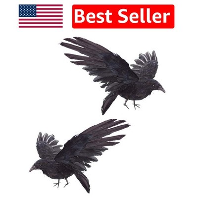2-Pack Lifesize Handmade Black Crows - Perfect Halloween Decorations, 15'' XL