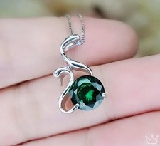 8mm Emerald Necklace - 18KGP Sterling Silver - Swan Pendant - May Birthstone