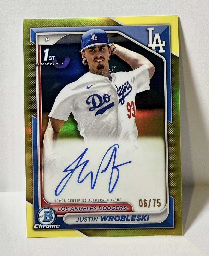 2024 Bowman Chrome Justin Wrobleski Auto Yellow Refractor 1st Prospect /75