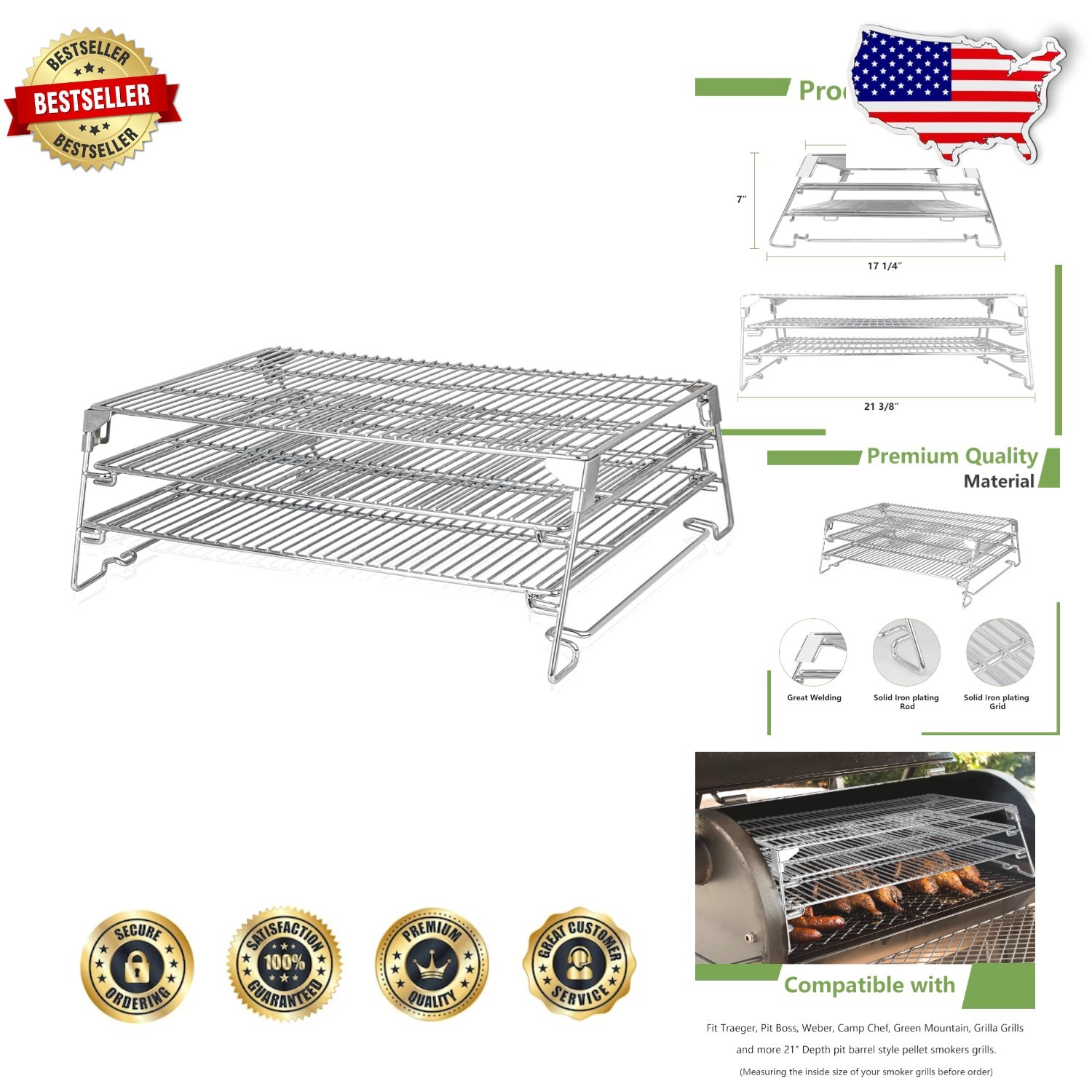 Stainless Steel 3-Tier Smoker Grill Jerky Rack - Expand Spac
