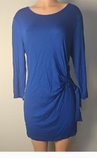 New York & Company Stretch Blue L Ruched Elegant