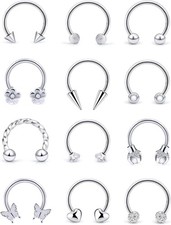 Lcolyoli Septum Rings 16G Surgical Steel Jewelry 12pcs,16g,silvertone