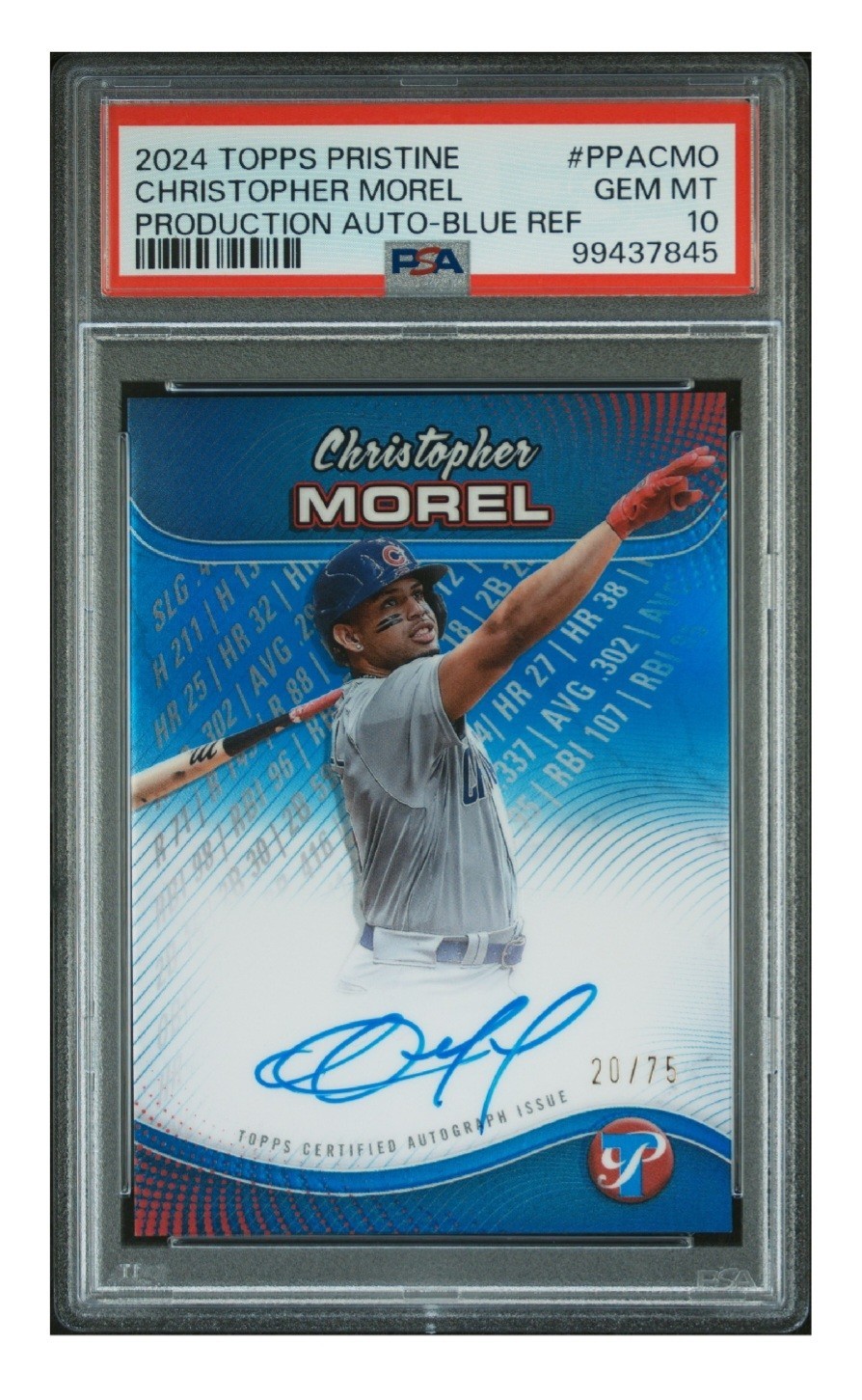 2024 Topps Pristine Prod Auto Christopher Morel #PPA-CMO Blue Ref /75 PSA 10
