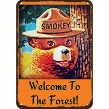 Decorative Signs& Plaques Tin Metal Signs SMOKEY THE BEAR WELCOME to THE FOREST 