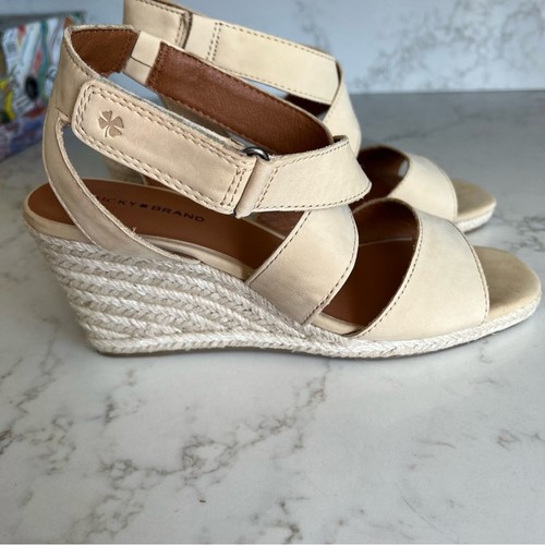New Lucky Brand Cream Nubuck Srappy Espadrille Wedge Sandals Women’s size 9.5 - 第 6/8 張圖片