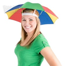 Hands-Free Rainbow Umbrella Hat with Elastic Headband. QTY DISCOUNTS - FREE GIFT