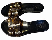 Vince Camuto Emelon Black Jelly Sandals Gold Studdded Slip On Size 6 M NWOB