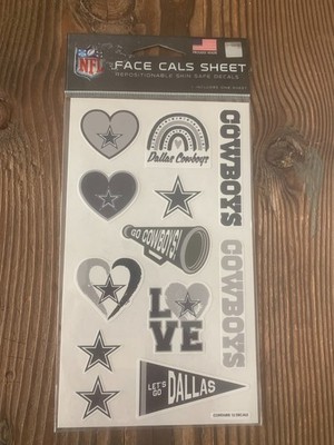 NFL DALLAS COWBOYS 12 REPOSITIONAL SKIN-SAFE FACE DECALS /STICKERS