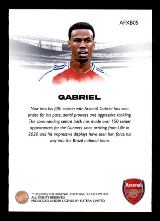 2024-25 Futera FX Arsenal FC Portraits Base #AFXB05 Gabriel - Image 2 of 2