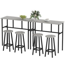 HOMCOM 6-Piece Industrial Bar Table Set, 2 Kitchen Tables with 4 Stools, Grey