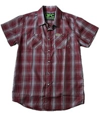 Dixxon Flannel DFC Shirt Boys Youth XL Red Gray Plaid Short Sleeve Snap Button