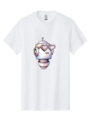 Robot-With-Heart-Sunglasses Mens Graphic Tee, 100% Cotton, Casual Summer Wear