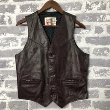 Vintage The Leather Shop Sears Mens Brown Leather Vest Size 38 Regular Western